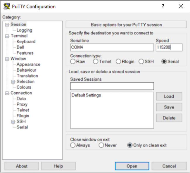 Настройка PuTTY для конфигурирования системы «Синоним»