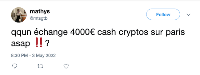 Твит с предложением на обмен криптовалюты