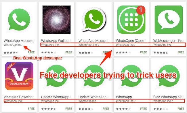 Фейковые копии приложения WhatsApp