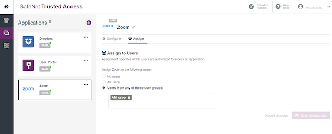Назначение пользователей для доступа к Zoom