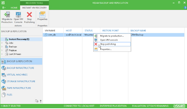 Интерфейс Veeam Backup & Replication для виртуальных сред VMware