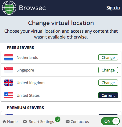 Интерфейс Browsec VPN