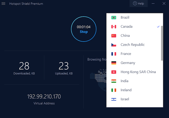 Интерфейс VPN Hotspot Shield