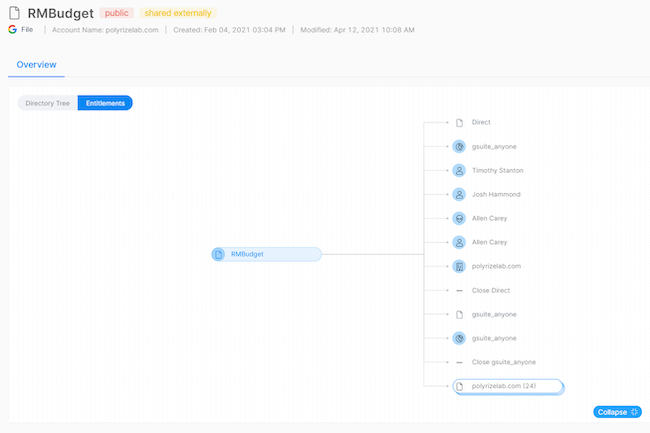 Визуализация доступов к файлу «RMBudget» в Varonis DatAdvantage Cloud