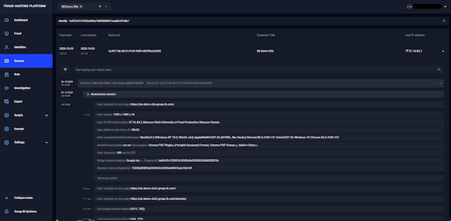 Раздел «Devices» во Group-IB Fraud Hunting Platform