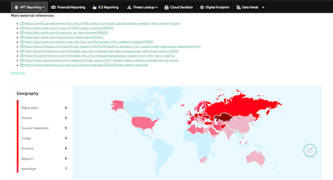 География злоумышленника в Kaspersky Threat Intelligence Portal