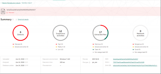 Отчёт о выполнении файла в Cloud Sandbox, раздел «Summary»