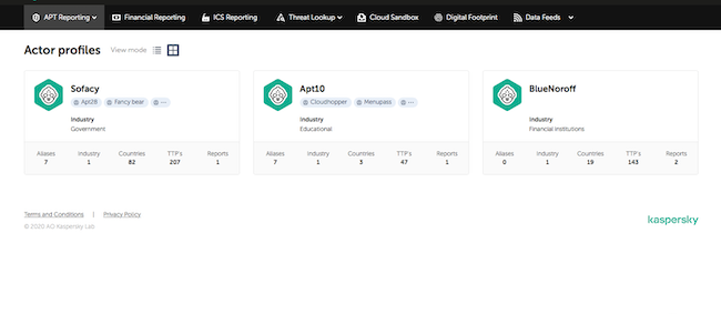 Профили злоумышленника в Kaspersky Threat Intelligence Portal
