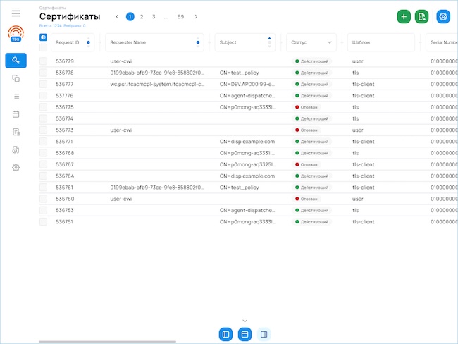 Панель управления сертификатами в Clearway CA Панель управления сертификатами в Clearway CA