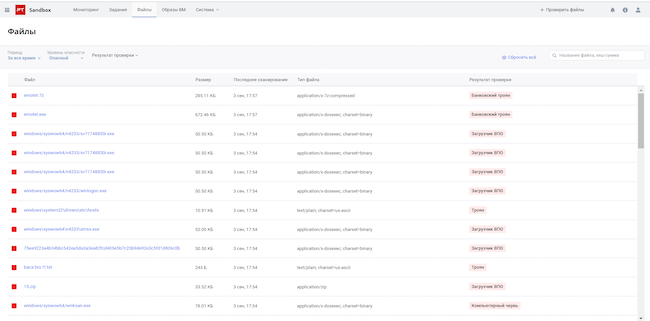 Хранилище файлов PT Sandbox