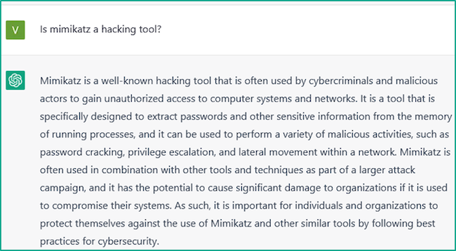 ChatGPT уже знает многое о mimikatz