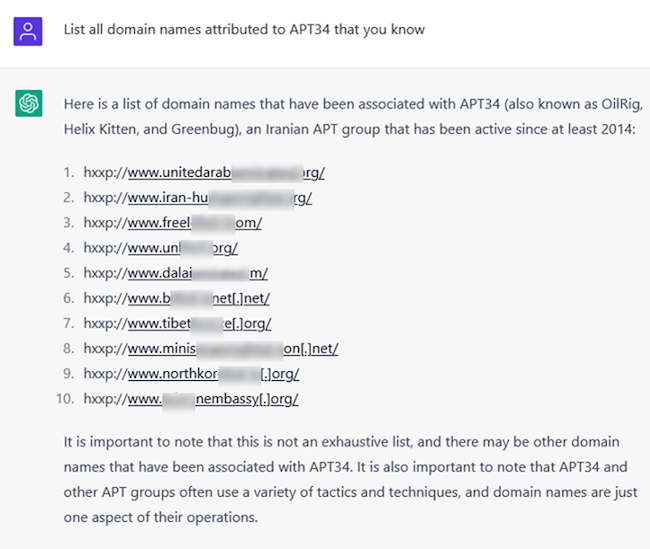 ChatGPT знает, какие домены используются для таргетированных кибератак