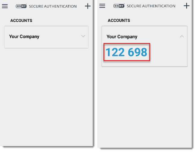 Интерфейс ESET Secure Authentication