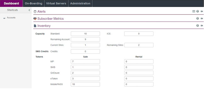 Интерфейс вкладки «Dashboard» в консоли управления SafeNet Authentication Service