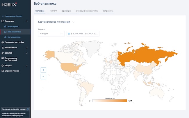 Тепловая карта распределения веб-запросов по странам