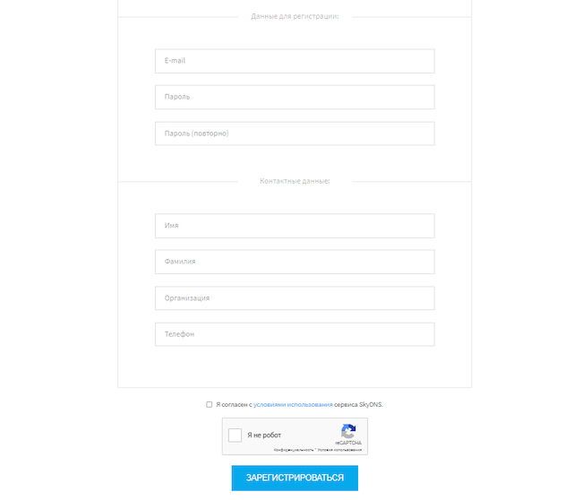 Регистрация на сайте SkyDNS