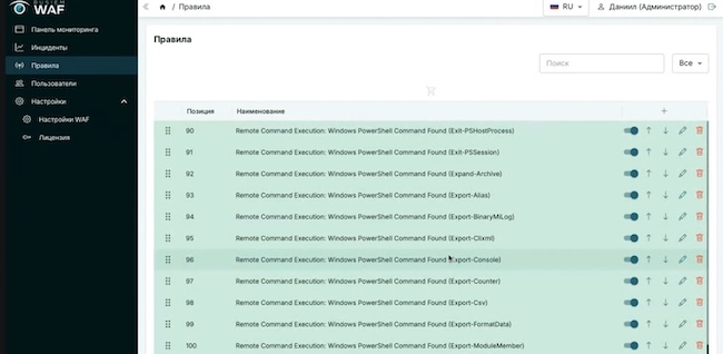 Предустановленные правила в RuSIEM WAF 1.0