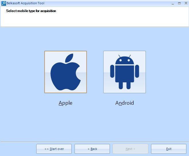 Окно выбора типа устройства (Apple или Android)