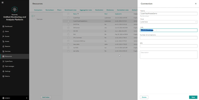 Добавление сервера Kaspersky CyberTrace в KUMA