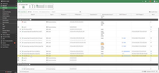 VLAN-интерфейсы первого порта в FortiGate