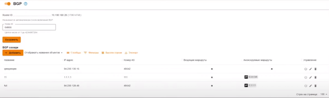 Раздел «BGP» в Ideco UTM