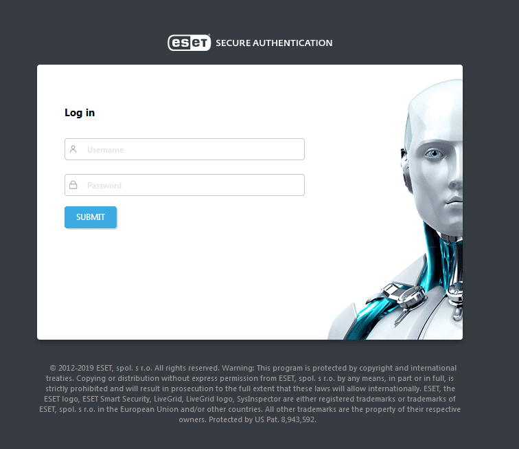 Окно авторизации в веб‑консоли ESET Secure Authentication 2.8