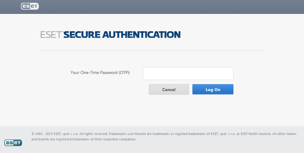 Окно ввода кода доступа ESET Secure Authentication при обращении к Outlook Web Access