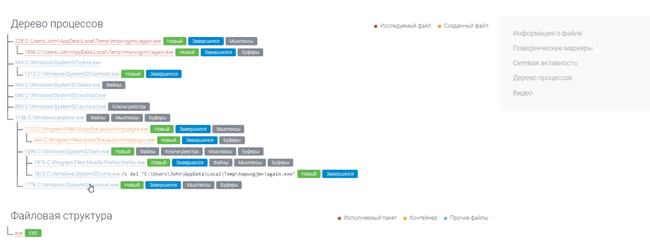 Изучение дерева процессов вредоносного файла в системе TDS Group-IB