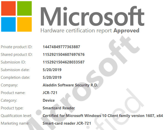 Сертификаты Microsoft Windows 10 Client для платформ x64 и х86