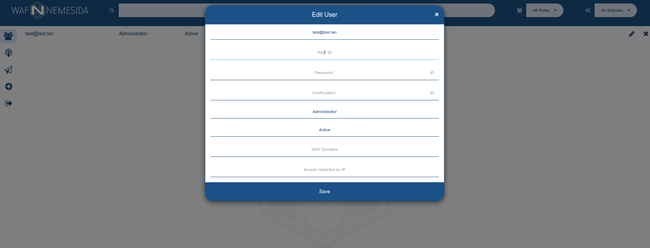 Окно настройки пользователей в Nemesida WAF