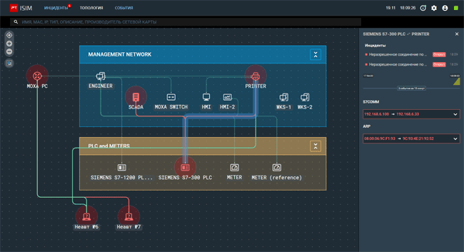 Раздел «Топология» в PT ISIM netView Sensor