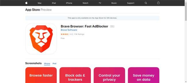 Скачиваем Brave Browser из App Store