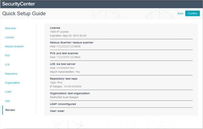 После выполненных настроек Tenable SecurityCenter отобразит их и предложит продолжить работу