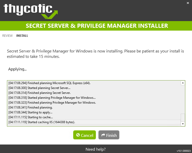 Процесс установки Thycotic Secret Server