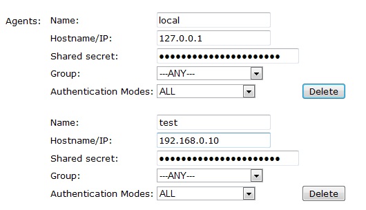 Настройки для взаимодействия сервера Swivel со шлюзом аутентификации