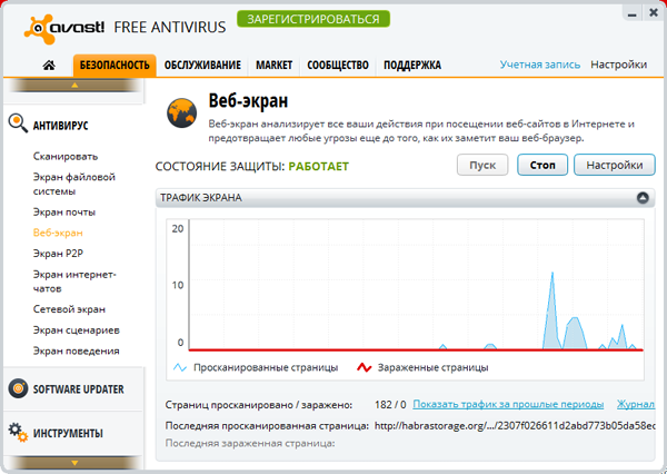 Пример программного окна для работы с веб-экраном