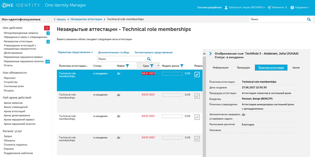 Сведения по состоянию аттестации членства в системных ролях