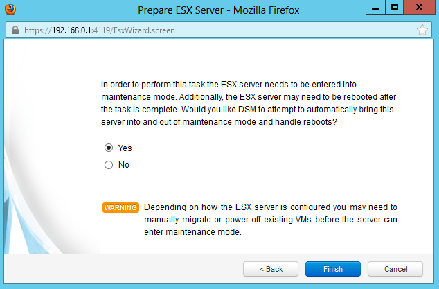 Запрос на перевод ESXi-хоста в режим обслуживания для установки Deep Security Filter Driver
