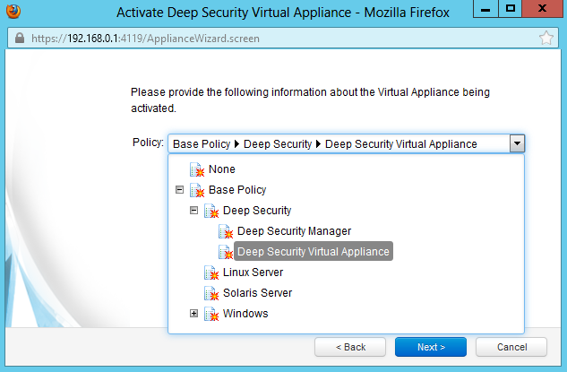 Применение политик к Deep Security Virtual Appliance