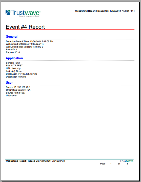 Пример отчета в формате PDF в Trustwave Web Application Firewall