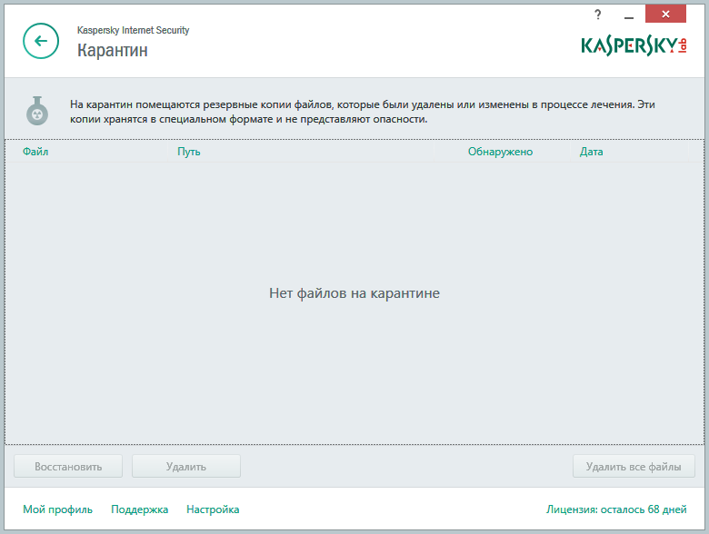 Карантин в Kaspersky Internet Security для всех устройств