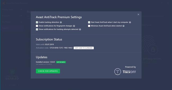 Настройки Avast AntiTrack Premium