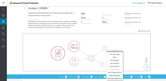 Интерфейс решения Symantec Advanced Threat Protection (ATP: Endpoint)