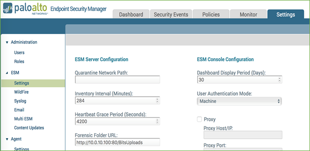 Интерфейс решения PaloAlto Networks Endpoint Security Manager (консоль управления агентами Traps)