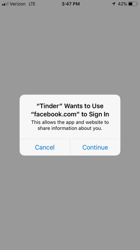 Tinder запрашивает авторизацию 