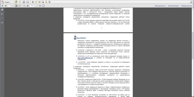 Автоматически сформированный отчет о расследовании в формате PDF