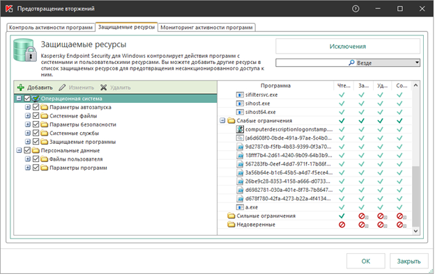 Управление защищаемыми ресурсами в Kaspersky Endpoint Security 11.1