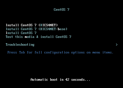 Окно установки образа операционной системы CentOS 7 с набором пакетов, необходимых для работы KICS for Networks