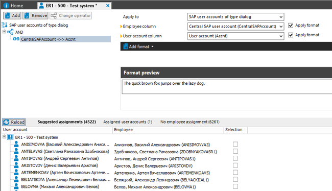Интерфейс поиска учетных записей пользователей в SAP R/3 и связывания их с карточкой сотрудника