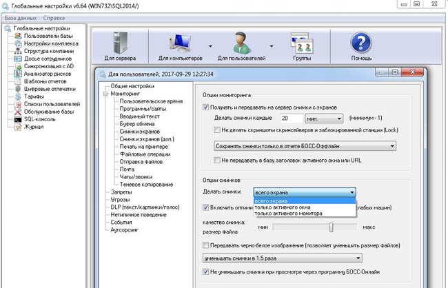 Настройки мониторинга — «Снимки экранов»